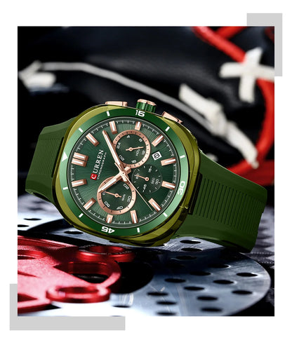 Orologio da uomo CURREN – Nuovo modello di lusso al quarzo, cinturino in silicone, stile sportivo, multifunzione, impermeabile, luminescente, con datario e cronometro.