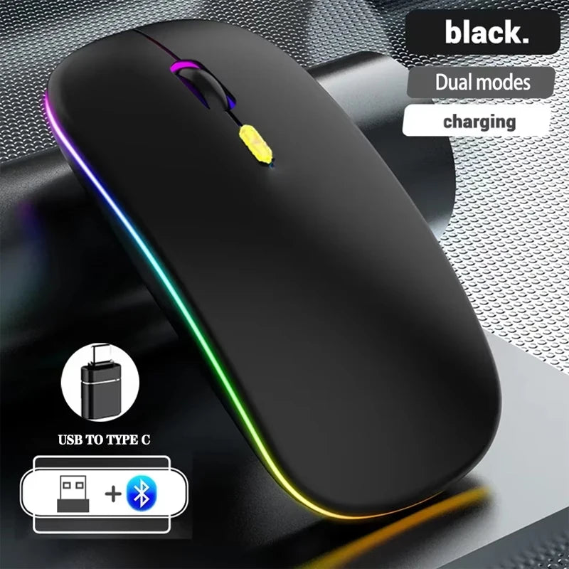 Безжична презареждаема мишка с два режима, съвместима с Bluetooth, 2.4G USB компютърна мишка за лаптоп, iPad, таблет и Notebook, геймърска мишка