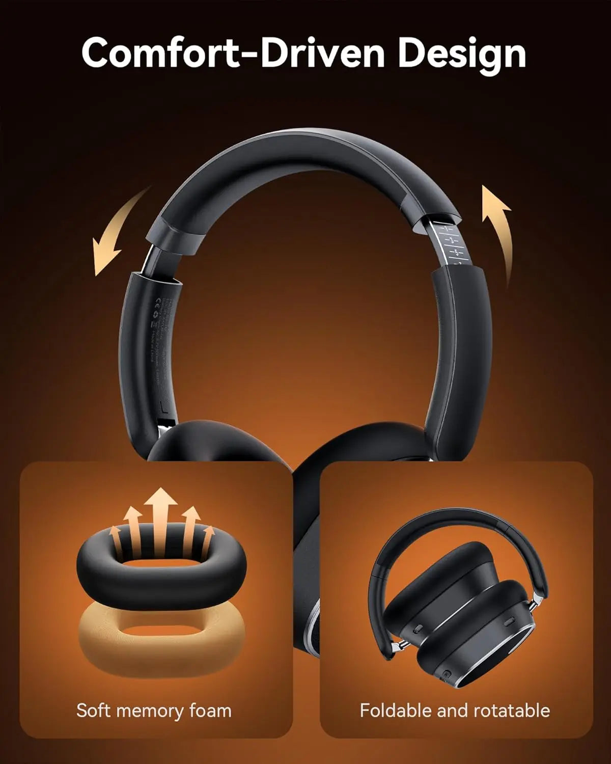 Active Noise Cancelling Headphones Bluetooth 6.0 Wireless Over-Ear Headphones with 120H Battery, 6-Mic ENC Calls, LED Power Display & Spatial Audio