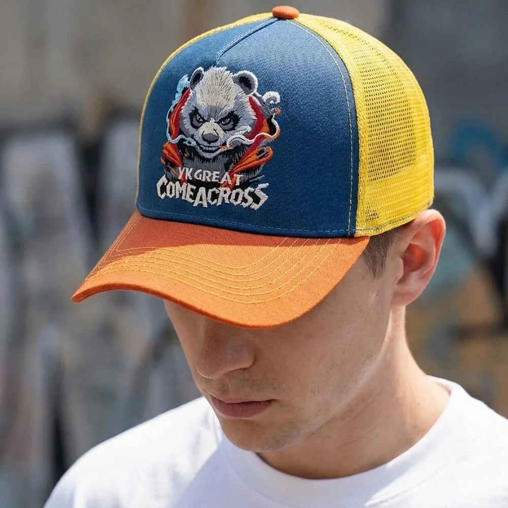 Styl unisex – fajna czapka z daszkiem z haftem pandy, eleganckie czapki typu trucker dla mężczyzn i kobiet, oddychająca czapka letnia do noszenia na co dzień i na świeżym powietrzu
