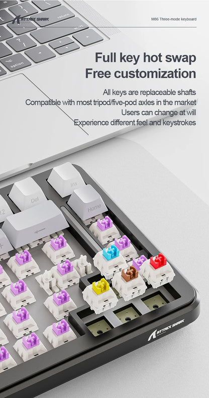 Attack Shark M86 Wireless Mechanical Keyboard 75% Compact RGB Backlit Hot-Swappable Side-Printed PBT Keycaps Tri-Mode 4000mAh