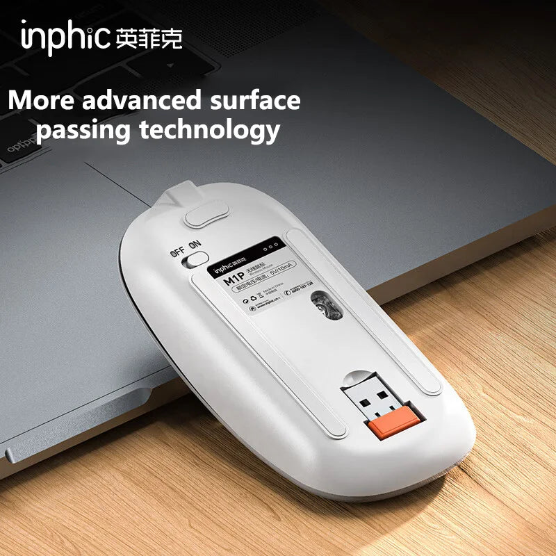 Inphic M1P Wireless Silent Mouse, Ultra-Thin Rechargeable 2.4G Office Mouse with USB Receiver, Type-C Charging, Battery Display & DPI Control