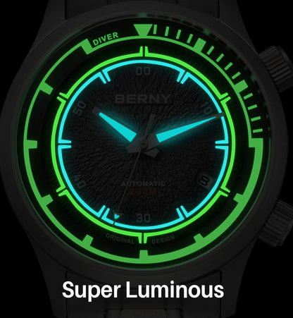 BERNY Automatic Diving Watches for Men Full Titanium Lightweight Super Luminous Mechanical Men's Diver Watch 20ATM Sapphire