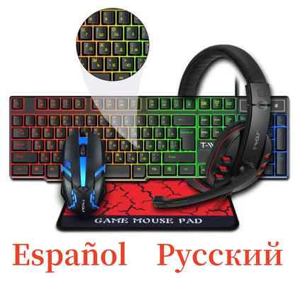 Spanish Keyboard with Ñ Russian Keyboard ISO 100% Layout 104 Keys Spanish Russian Gaming Keyboard Mouse Kit Backlight Wired T20