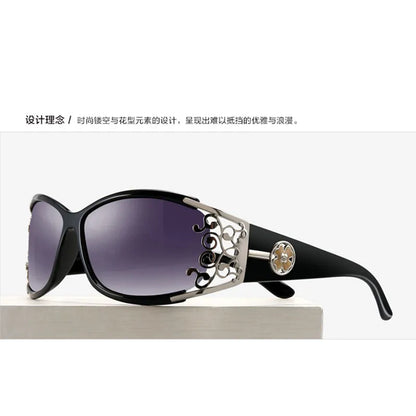 New wraparound diamond metal shiny polarizing driving sunglasses, vintage fashion, personalized trend, hollow-out lace
