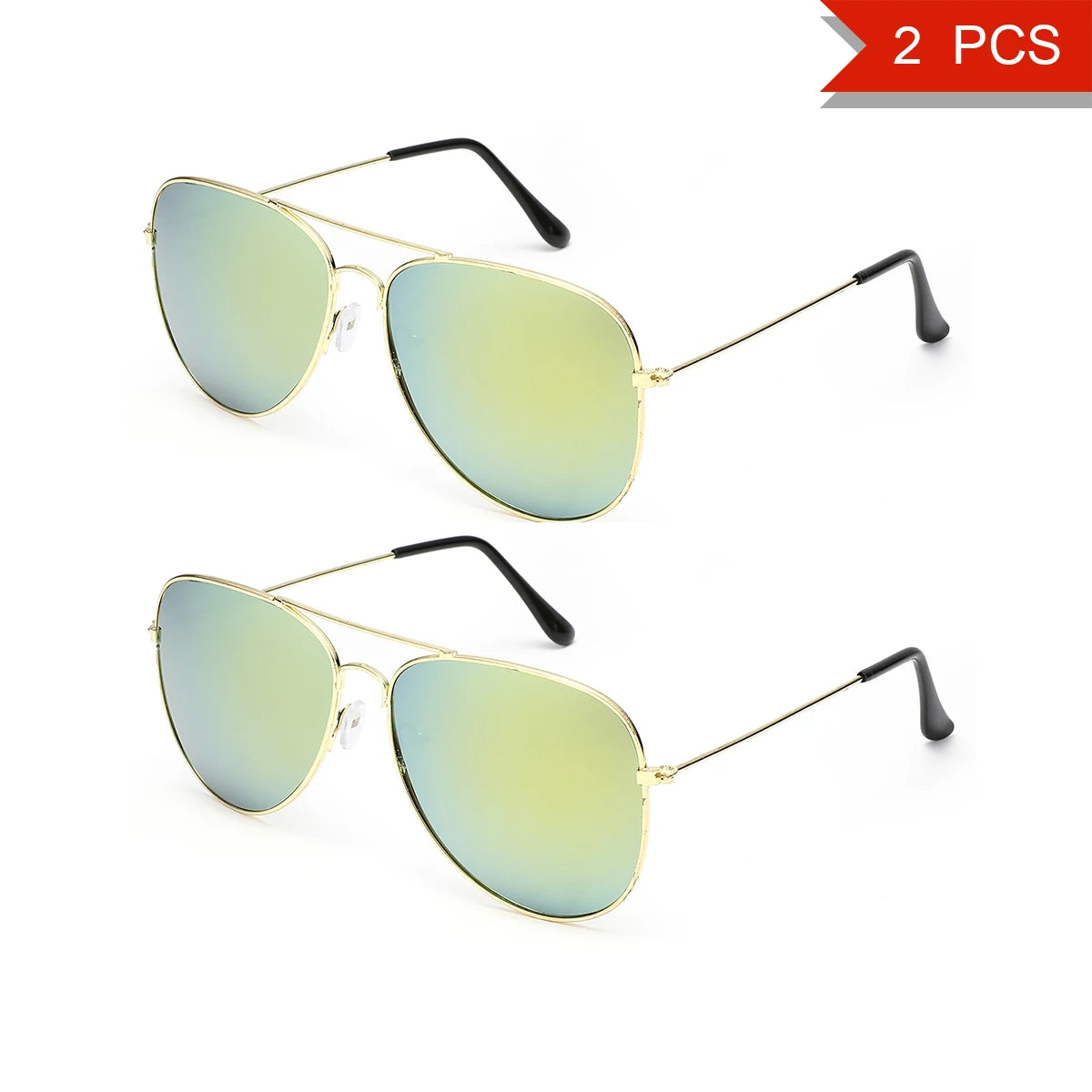 2 PCS Classic Aviator Sunglasses Gold Metal Frame UV100 Protection Trendy Eyewear For Men Women Daily Driving Outdoor Activities