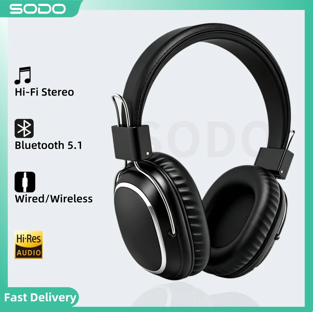 SODO SD-1004 Wireless Headphones Foldable Bluetooth 5.3 HIFI Stereo Headset 40mm Driver Over Ear Headphone with Mic Support TF
