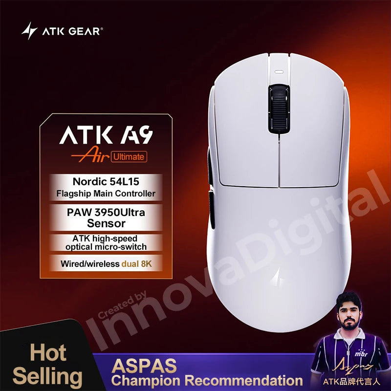 ATK Dragonfly A9 Ultimate bezdrátová herní myš A9 Air PAW3950 ultralehká ergonomická e-sportovní myš pro hráče FPS CSGO A9 Ultra