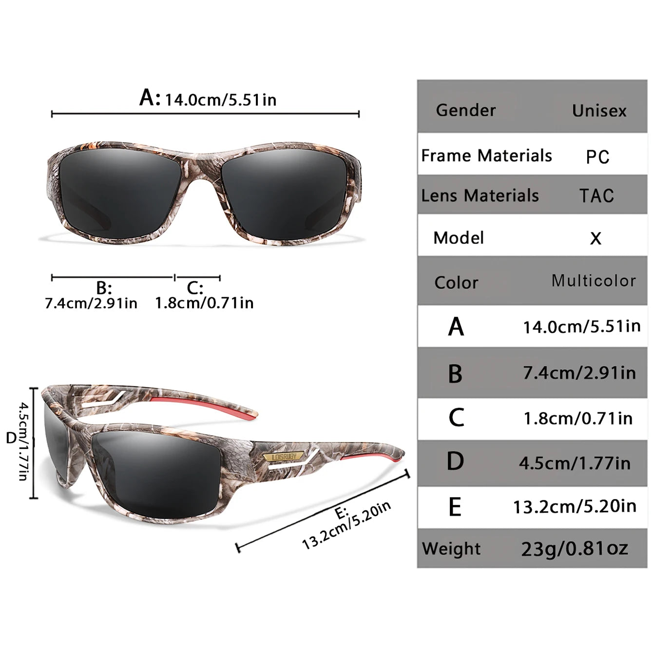 LOISRUBY Camouflage Polarized Cycling Driving Sunglasses Outdoor Tacakle Protection Sports Fishing Running Goggles