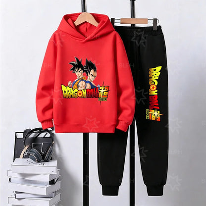 Dragon Ball Super Son Goku Printed Hooded Sweatshirt Suit Casual Loose Anime Streetwear Hoodie Pants 2 Piece Set for Men Boys