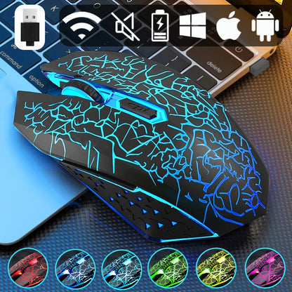 Wireless Gaming Mouse 2.4G Rechargeable Bluetooth Mouse with RGB Backlight, 6-Button Wireless Gaming Mouse for PC, Laptop & E-Sports