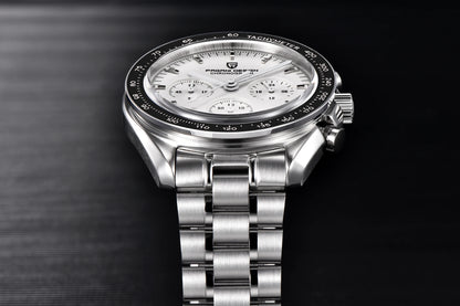 Reloj para hombre PAGANI DESIGN «New Moon» – Reloj de cuarzo de lujo, cronógrafo, cristal de zafiro con tratamiento antirreflectante, bisel de cerámica, agujas luminiscentes