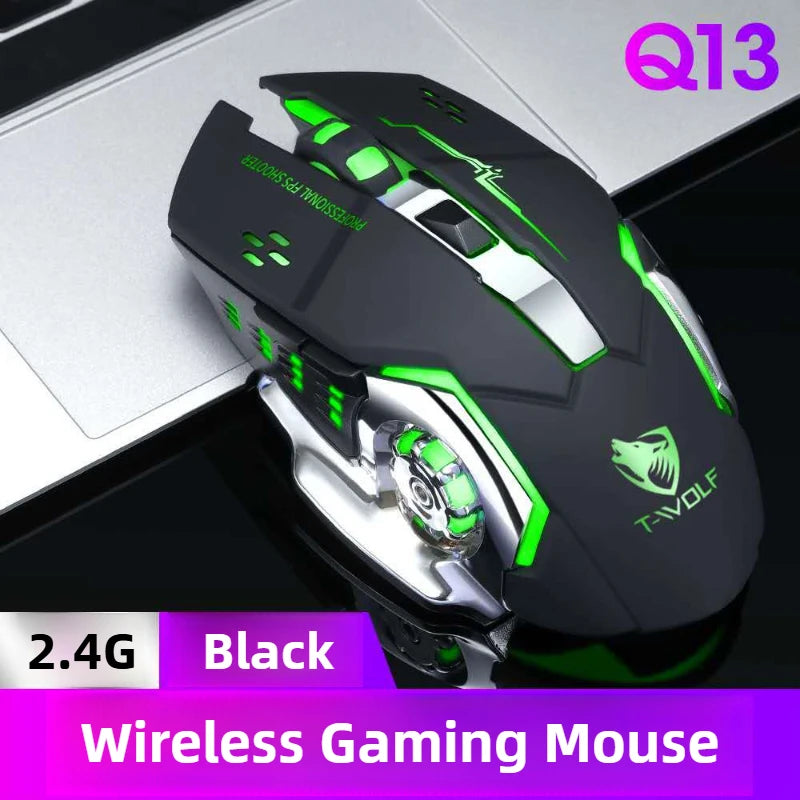 Q13 Bluetooth Wireless Mouse RGB Rechargeable Gaming Mouse, 2.4G Wireless Mouse with Adjustable DPI, 6 Buttons for PC, Laptop & Tablet