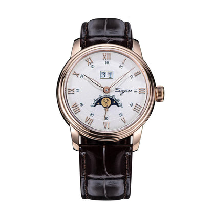 Sugess Moonphase Watch of Men 40mm Automatic Mechanical Wristwatches Seagul ST2528 Movement Stainless Steel Blue Sandstone Dial