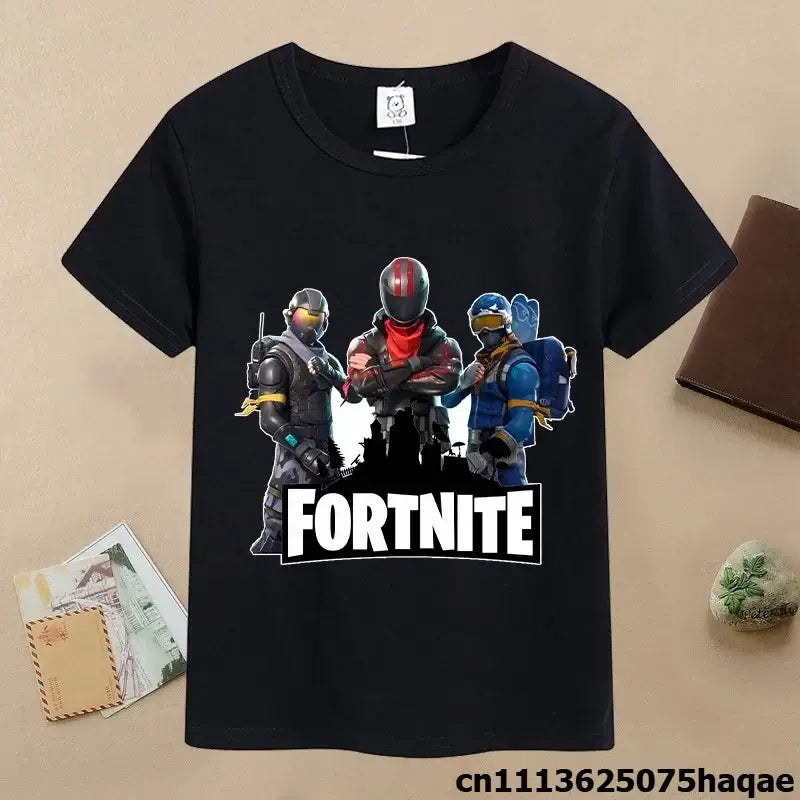 Sommer-Fortnite-Kinder-T-Shirt mit Cartoon-Spielfigur-Print, lässiges Sport-T-Shirt für Jungen, kurzärmelig, Kinderbekleidung