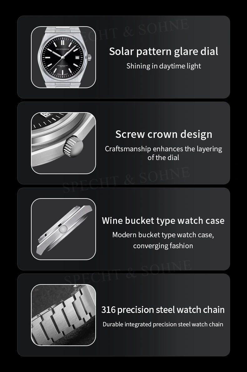 2025 New Arrivals Specht&Sohne Men's Watches Stainless Steel Sapphire Classic Quartz Men Watch Relogio Masculino 100M Waterproof