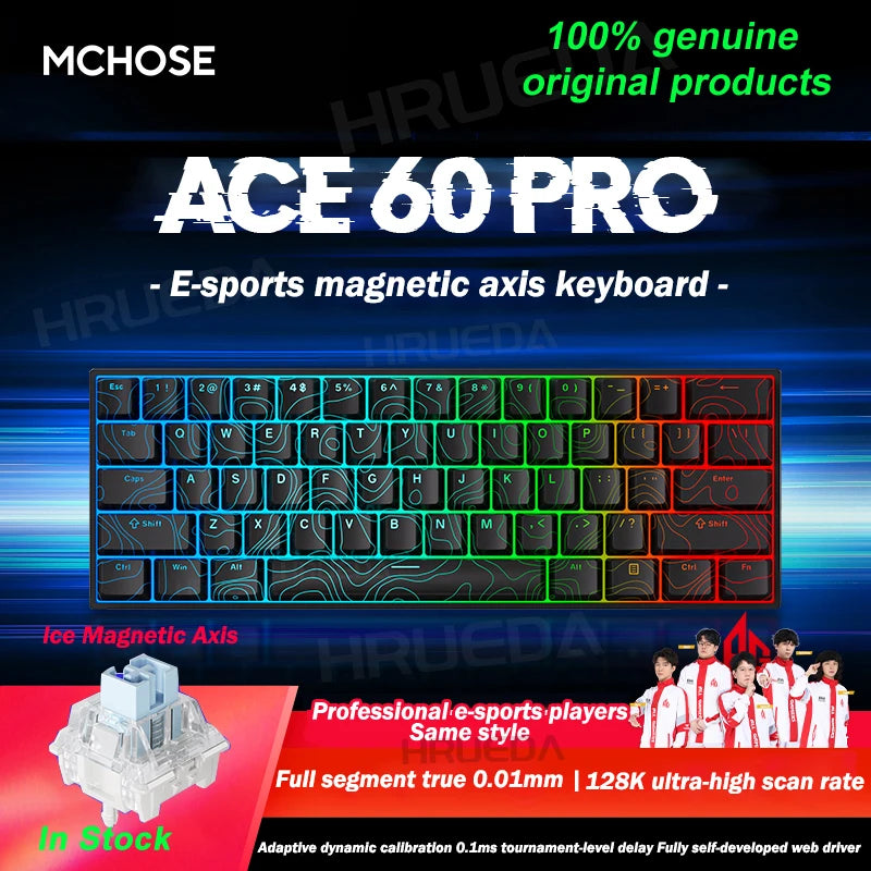 MCHOSE Ace 60 Pro 68 Magnetic Axis Mechanical Keyboard Customized Esports 0.01ms Latency RT 0.01mm 128K Gaming Keyboard Original