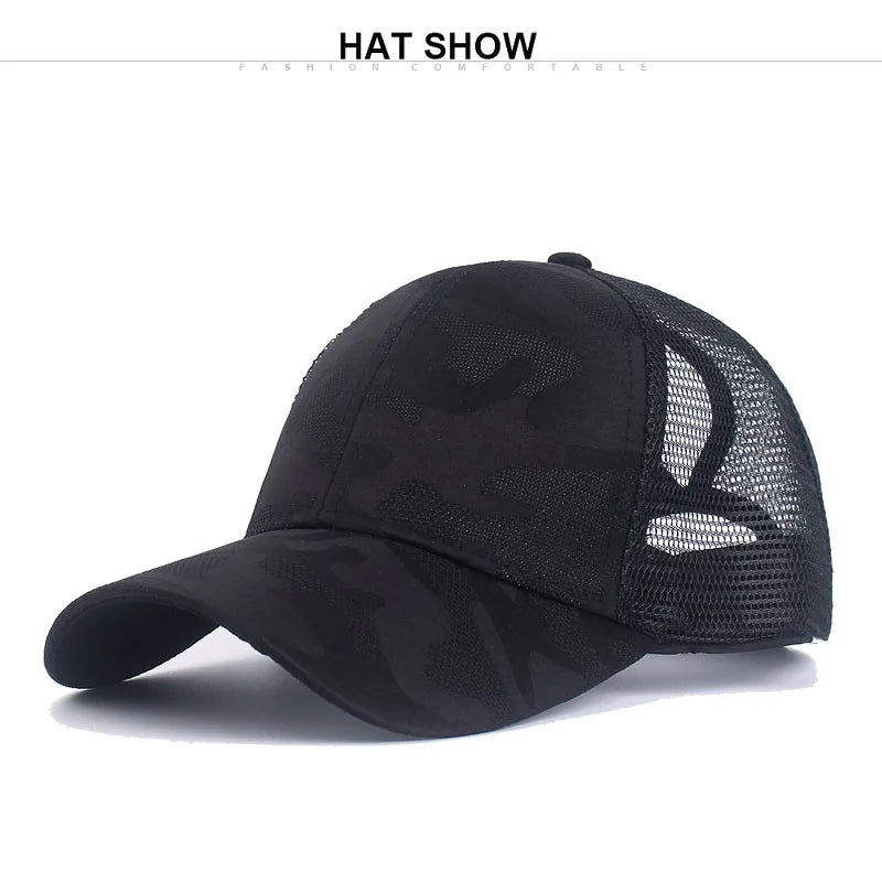 2023 Women Summer Ponytail Baseball Cap Cotton Camouflage Print Mesh Hat Adjustable Sports Golf Hat Girl Outdoor Casual Sun Hat