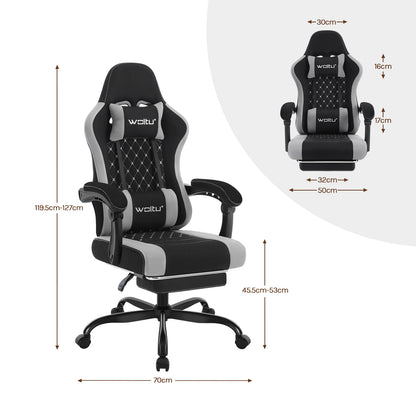 WOLTU snurrbar datorstol med massagefunktion, ergonomisk kontorsstol med kudde och fotstöd, höjdjusterbar gamingstol