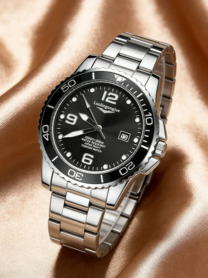 Men's Luxury Diving Quartz Watch, Classic Style, Waterproof, Luminous Calendar, Stainless Steel Strap, Business Casual Style, Men's Watch, High-Quality Gift, Gift for Men