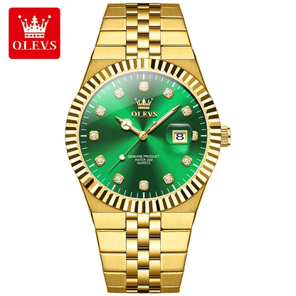 OLEVS New Quartz Man Watch Luxury Brand Diamond Dial Steel Strap Watch for Men Auto Date Waterproof Luminous Men's Watches 2989