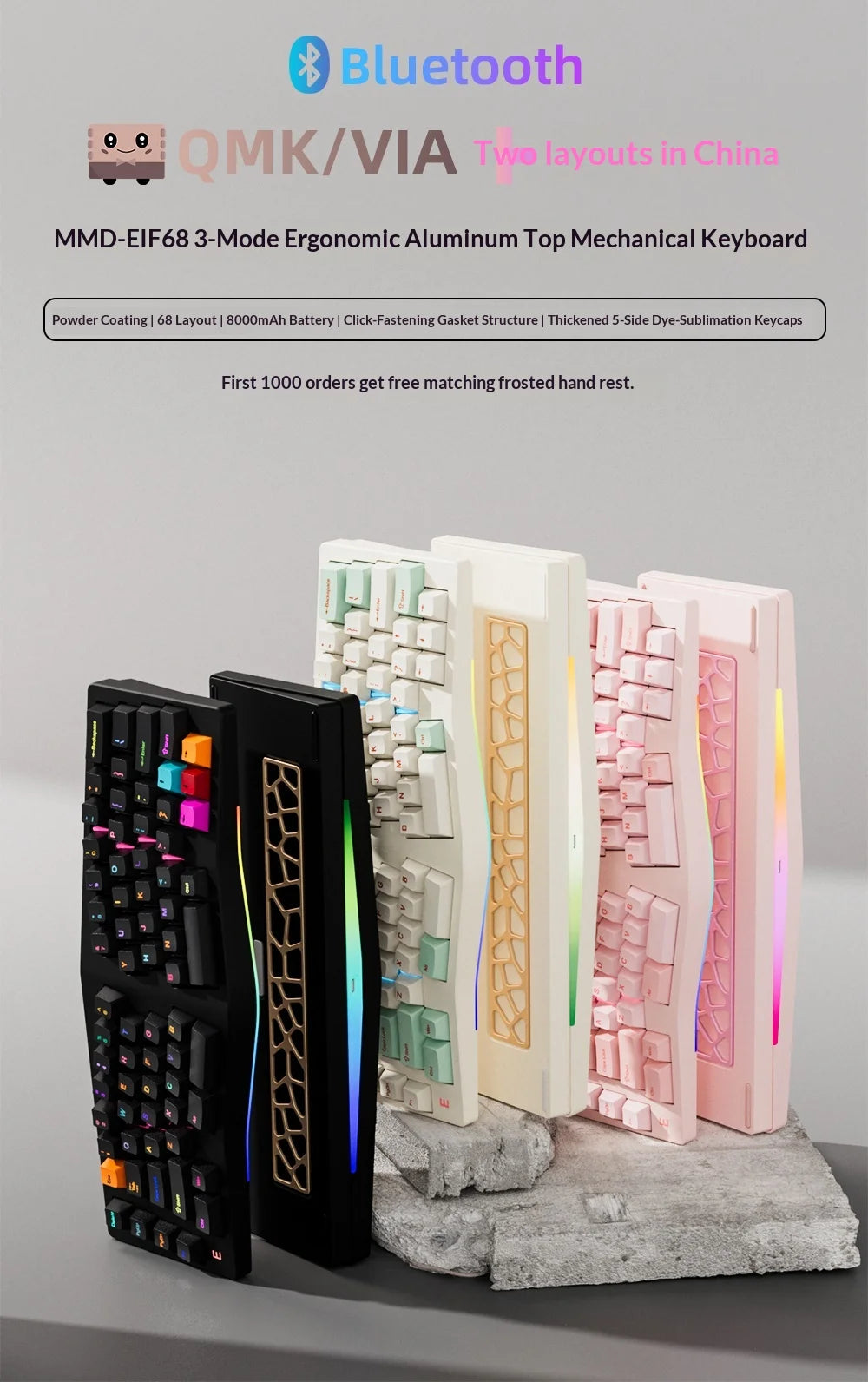 MMD Alice EIF68 Wireless Mechanical Keyboard Tri-Mode Mmd EIF68 Hot-Swap Aluminum Shell QMK/VIA Gamer Office Mechanical Keyboard
