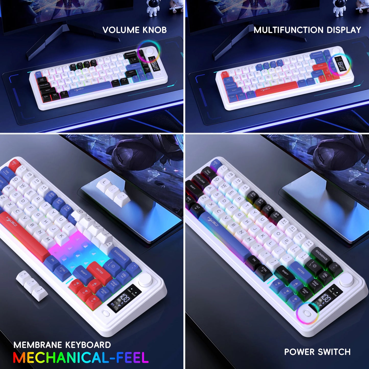 HXSJ L68 81-Key 3-mode wireless gaming keyboard silent Rainbow lighting ergonomic compact wireless membrane keyboard for pc