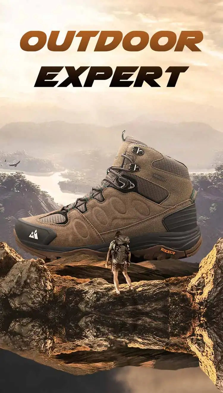 HIKEUP High-Top Herren-Wanderstiefel Winter Outdoor Schuhe Schnürung Rutschfeste Sportliche Freizeit-Trekkingstiefel Herren Wildleder Warme Schuhe