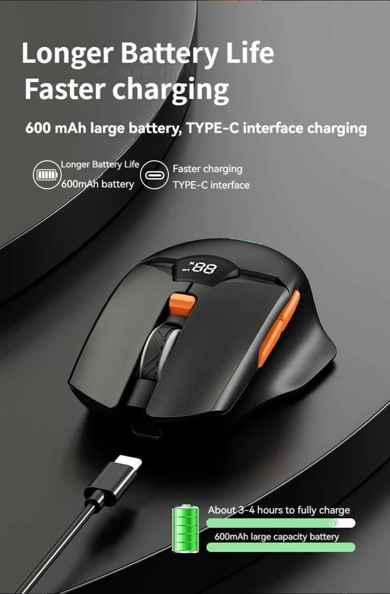2.4G Bluetooth trådløs mus med skærmdisplay, kraftigt 600mAh-batteri med stor kapacitet og lydsvage knapper til gaming og kontorbrug