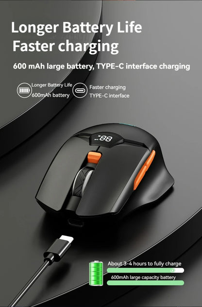 2.4G Bluetooth trådløs mus med skærmdisplay, kraftigt 600mAh-batteri med stor kapacitet og lydsvage knapper til gaming og kontorbrug