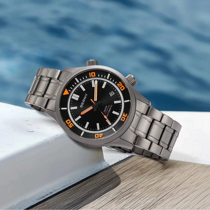 BERNY Automatic Full Titanium Diver Watch For Men Supper Luminous Sappire AR Coated Miyota 8215 Dual Crown Mechanical Dive Watch