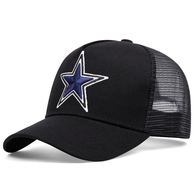 Simple symbol five-pointed star Embroidery outdoors  baseball cap Summer breathability Hip hop mesh cap trucker hat