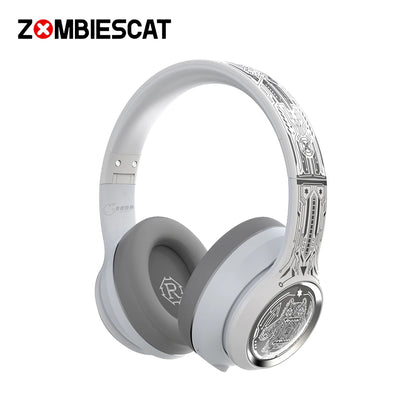 Casque Bluetooth sans fil Zombiescat S1 avec basses puissantes, suppression du bruit d'appel ENC, écouteurs supra-auriculaires avec lumières LED originales