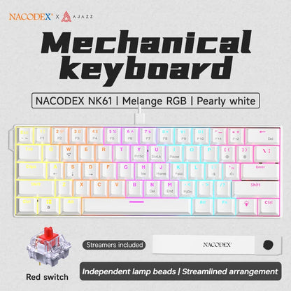 Ajazz NK61 Wired Mechanical Keyboard 60% Mixed Color RGB Hot-Swap 61 Keys Gaming Keyboard Rad Switch for Esports Gamers