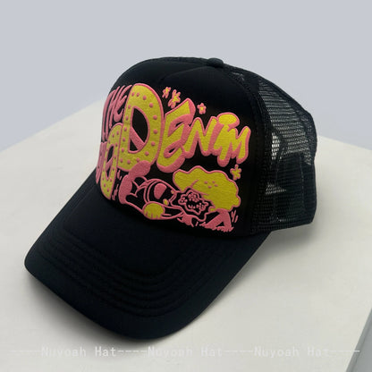 New Unisex Interesting 3D Printed Letter Baseball Hats Sunshade Cartoon Breathable Color Block Trucker Caps Mesh Versatile ins