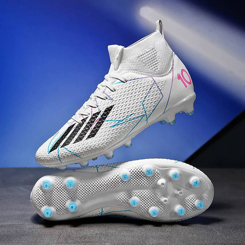 Nouvelles chaussures de football pour hommes, chaussures de sport antidérapantes ultralégères à haute cheville pour l'extérieur, chaussures de futsal antidérapantes pour l'intérieur, chaussures de football de haute qua