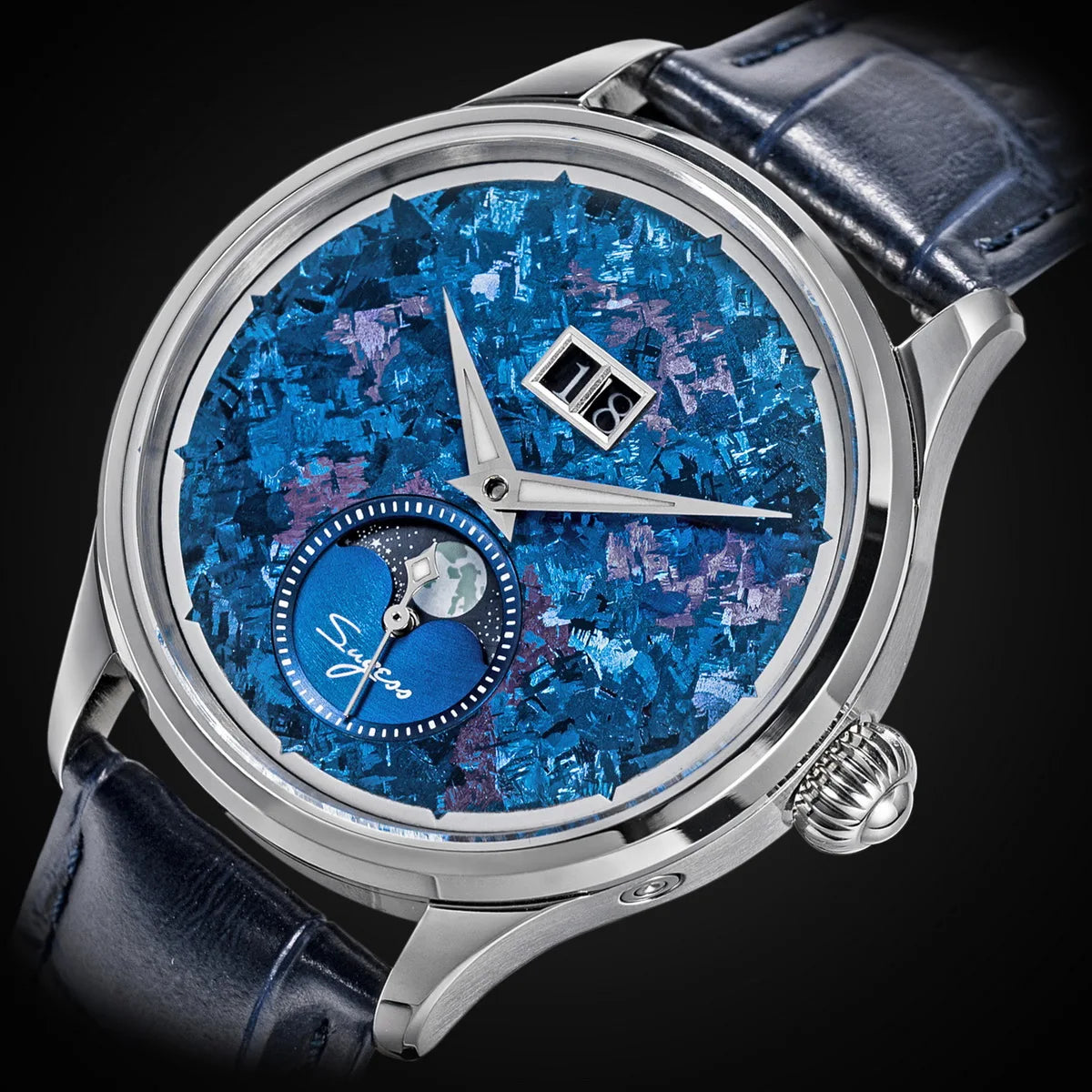 Sugess Watch of Men Moonphase ST2528 Movement Automatic Mechanical Wristwatches Waterproof Sapphire Crystal Titanium Dial S401