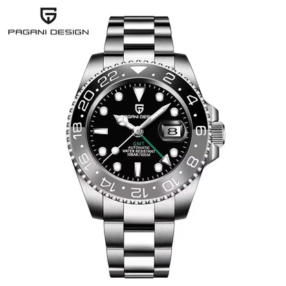 PAGANI DESIGN 40mm GMT Men's Mechanical Watches Rubber Strap Rotating Bezel 100 Waterproof Sports Wristwatch Mens Business Clock