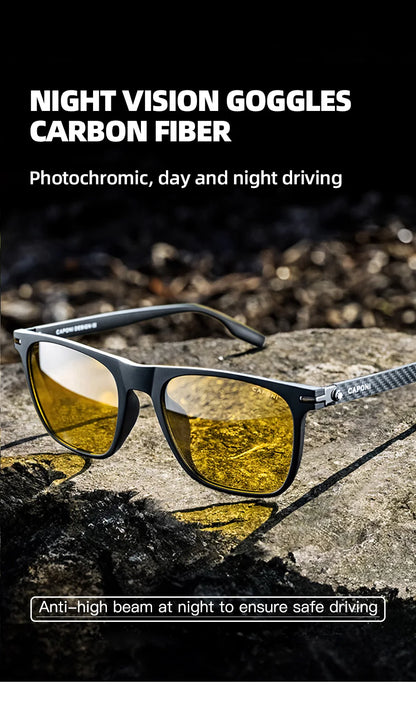 CAPONI Night Vision Men Sunglasses Original Designer High Quality Carbon Fiber Yellow Sun Glasses Photochromic Eyewear BSYS24716