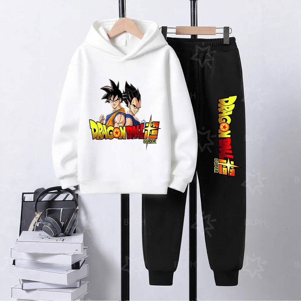 Dragon Ball Super Son Goku Printed Hooded Sweatshirt Suit Casual Loose Anime Streetwear Hoodie Pants 2 Piece Set for Men Boys
