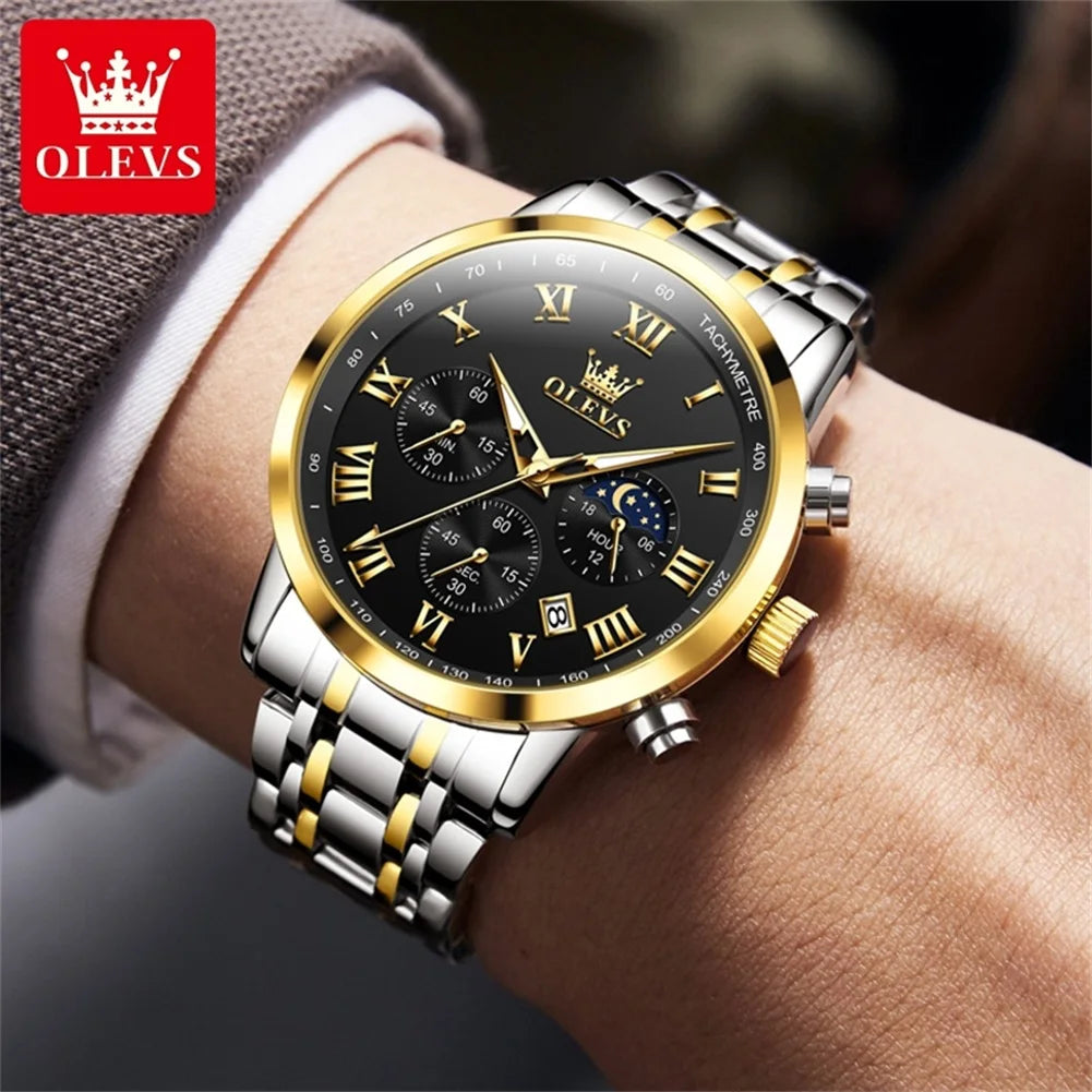 OLEVS 5529 Top-Luxusmarke Herrenuhr wasserdicht leuchtend Edelstahl Mondphase Timing Code Uhr neue Quarz-Herrenuhr