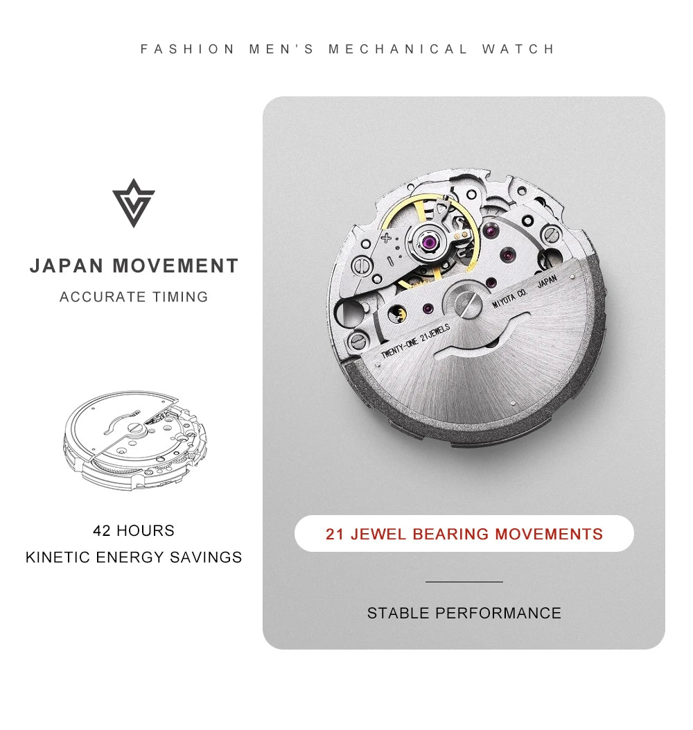 CADISEN Automatic Mechanical Watch Man Silver Business Casual Waterproof Watch Japan MIYOTA 8215 Movement Domed Glass Mens Watch