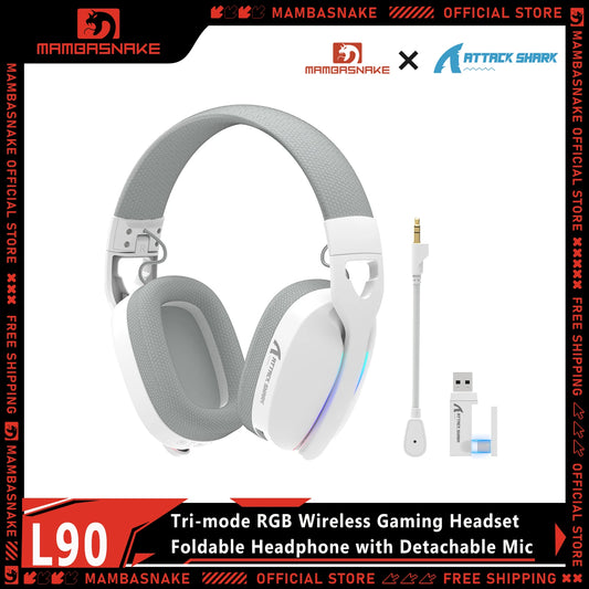 MAMBASNAKE x ATTACK SHARK L90 RGB Wireless Gaming Headset – Tri-Mode Bluetooth 2.4G Wireless & Wired Foldable Gaming Headphones with Detachable Mic