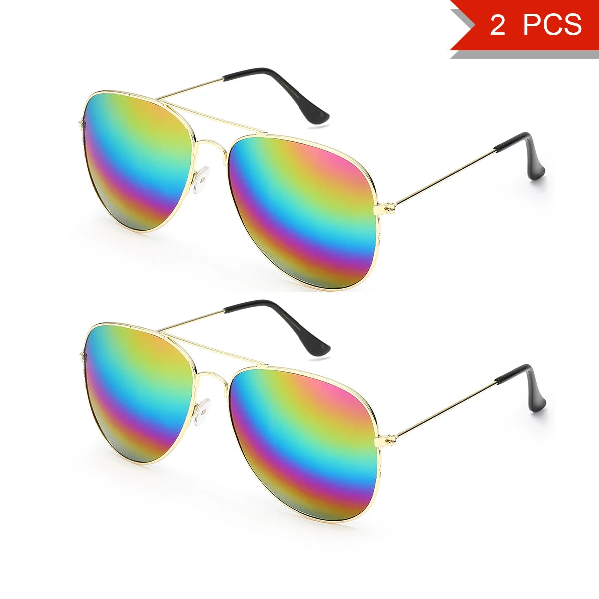 2 PCS Classic Aviator Sunglasses Gold Metal Frame UV100 Protection Trendy Eyewear For Men Women Daily Driving Outdoor Activities