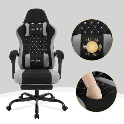 WOLTU snurrbar datorstol med massagefunktion, ergonomisk kontorsstol med kudde och fotstöd, höjdjusterbar gamingstol