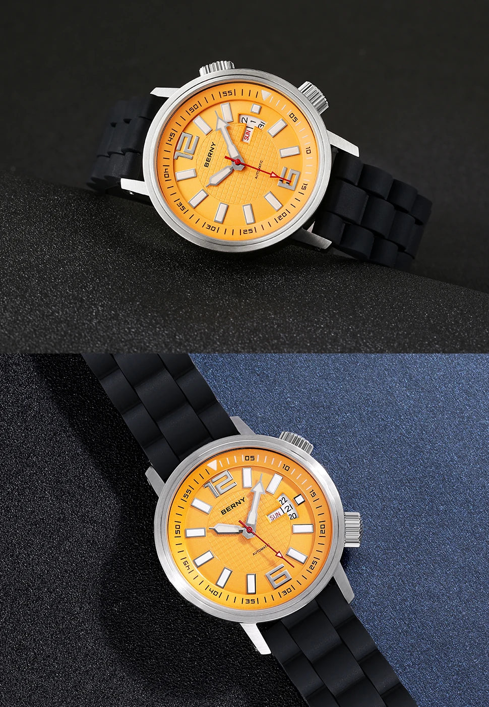 BERNY 20ATM Diver Automatic Mechanical Watch for Men Super Luminous Waterproof Swimming Dive Wristwatch Sapphire Self Winding