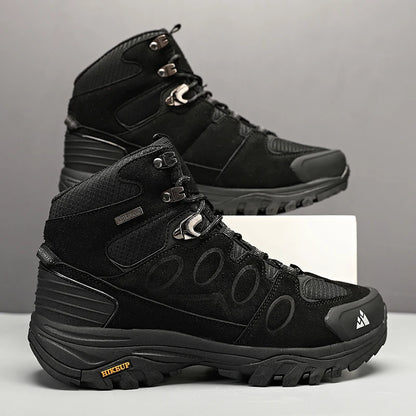 HIKEUP High-Top Herren-Wanderstiefel Winter Outdoor Schuhe Schnürung Rutschfeste Sportliche Freizeit-Trekkingstiefel Herren Wildleder Warme Schuhe