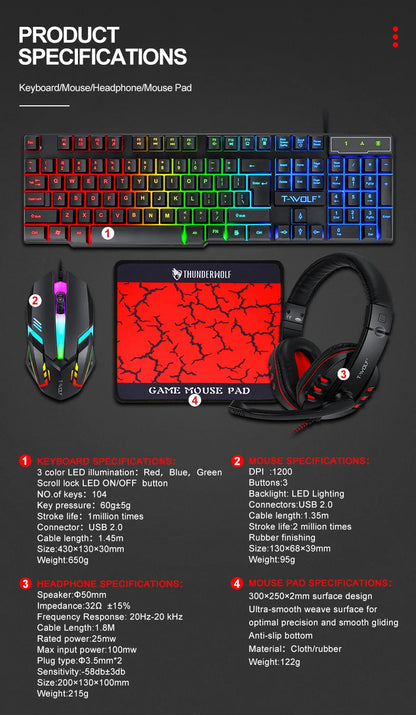 Spanish Keyboard with Spanish Layout Russian Arabic Keyboard Mouse Kit 100% Keyboard ISO Color Backlight Wired Gaming Office T20