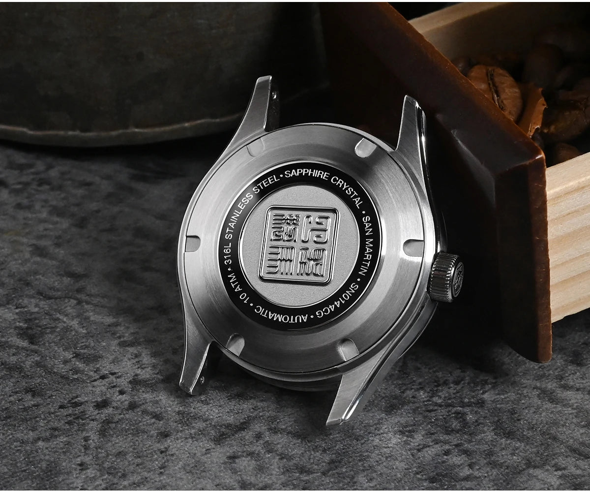 San Martin 39mm Miyota 90S5 Enamel Dial GADA Wristwatch Automatic Mechanical Sapphire BGW-X1 10Bar 5-Link Bracelet  SN0144CG-7