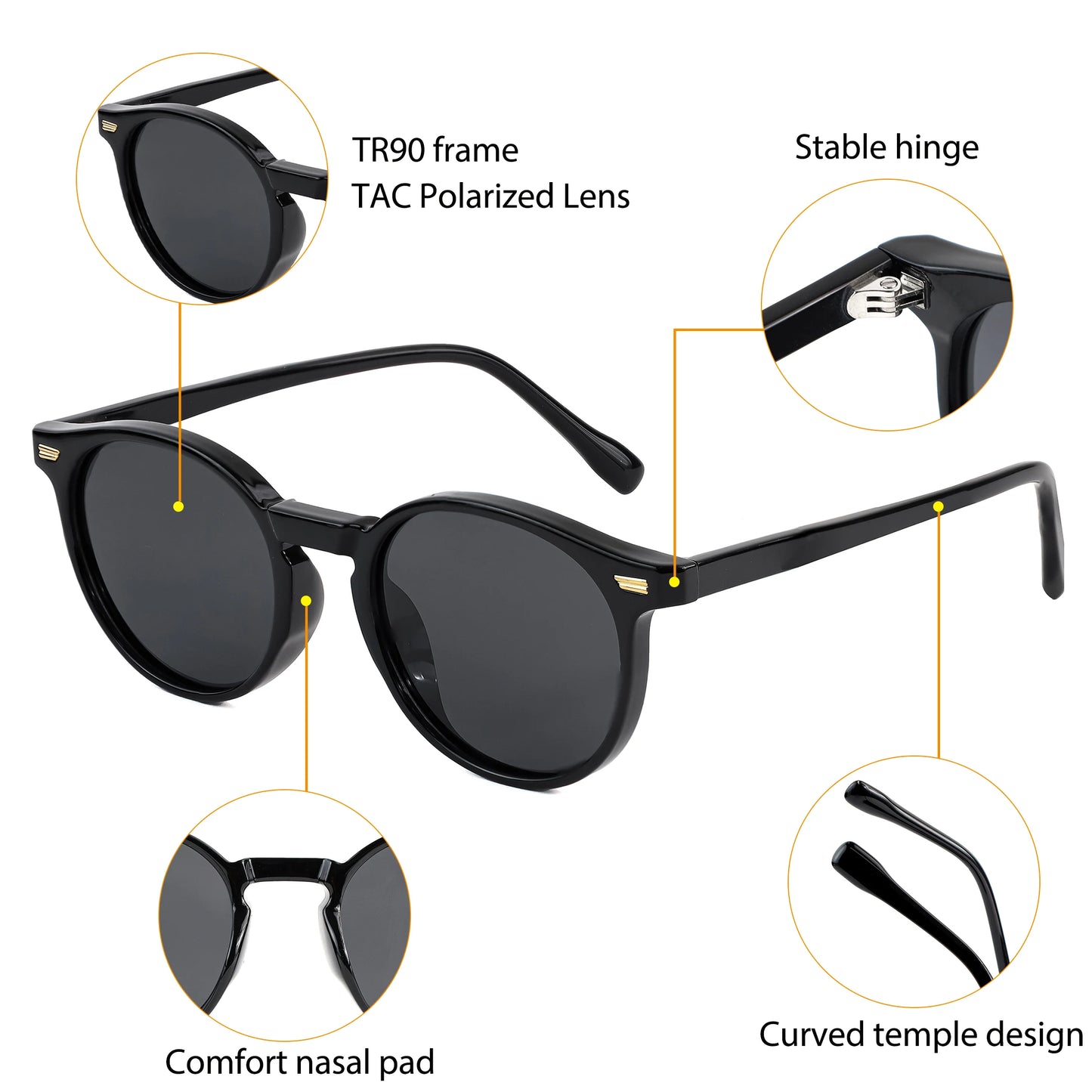 HBK Fashion Polarized Sunglasses Men Round TR90 Frame Fashion Sun Glasses Women Driving Sports UV400 Lunette De Soleil Homme